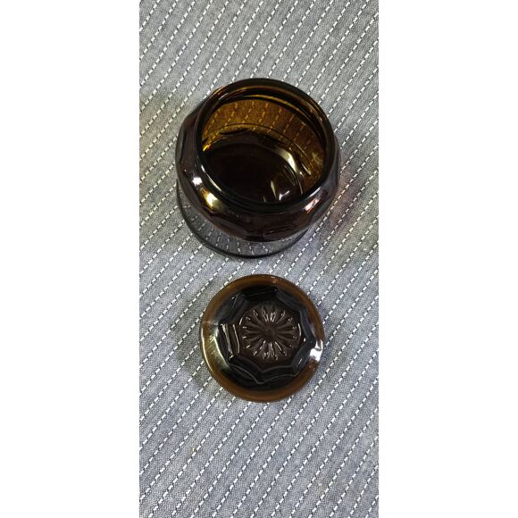 VTG Cremora 1970's Dark Amber Brown Glass Apothecary Jar - Starburst Lid - 4 in - Picture 4 of 7